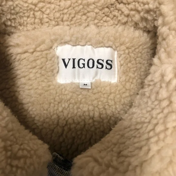 Vigoss Light Blue Jean Barn Jacket with Cream Sherpa Lining medium - Picture 4 of 7